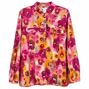 Vintage Dopamine Dressing Artsy Floral Top Womens XL Pink Boho Retro Revival